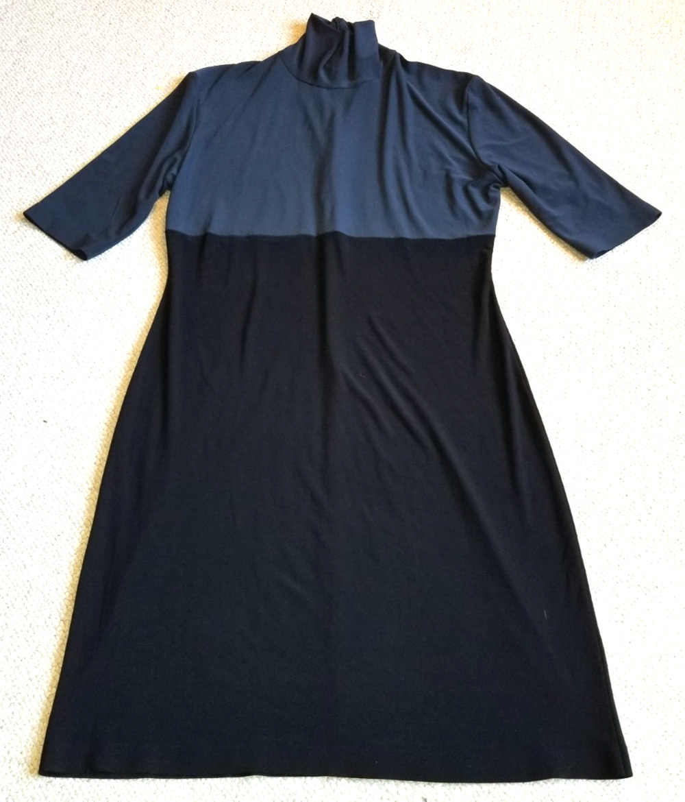 Womens Dress-NORMA KAMALI-black/gray two-toned slim stretch knit mockneck-L/40